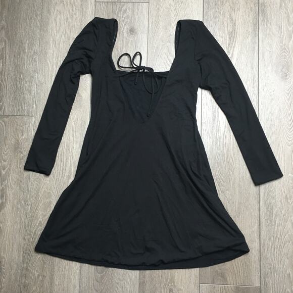 NWT Oh Polly Hope Modal Square Neck Long Sleeve Mini Dress Open Back Black L - Picture 3 of 11